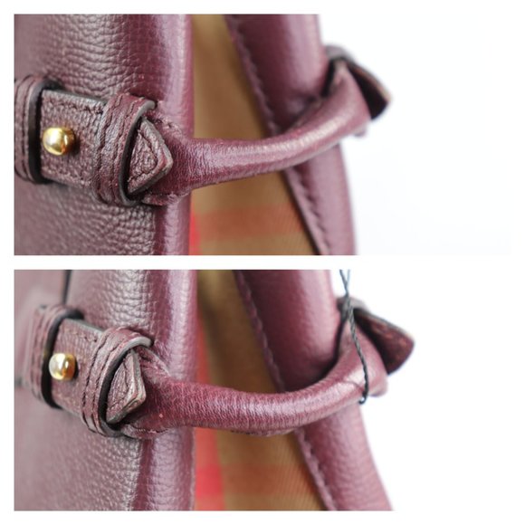 BURBERRY Grainy Calfskin House Check Medium Banner Tote Mahogany Red - Picture 6 of 16